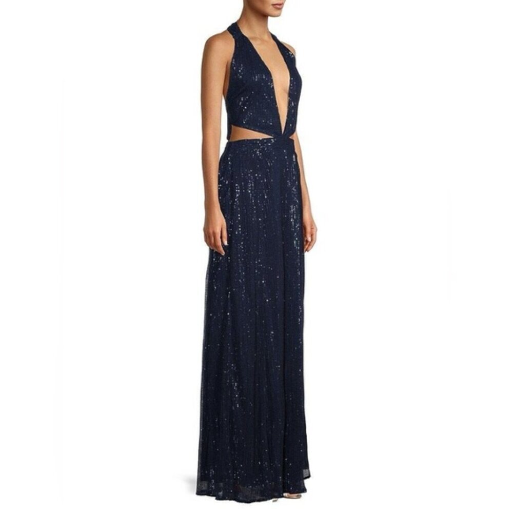 NEW RAMY BROOK cutout maxi sequin dress blue gown 8